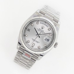 Rolex-DayDate 36mm Flt Pres SS/SS Silv Wht Diam EWF A3255