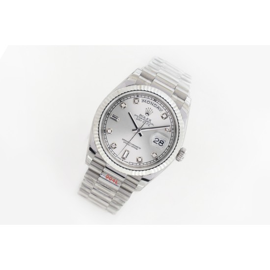 Rolex-DayDate 36mm Flt Pres SS/SS Silv Wht Diam EWF A3255