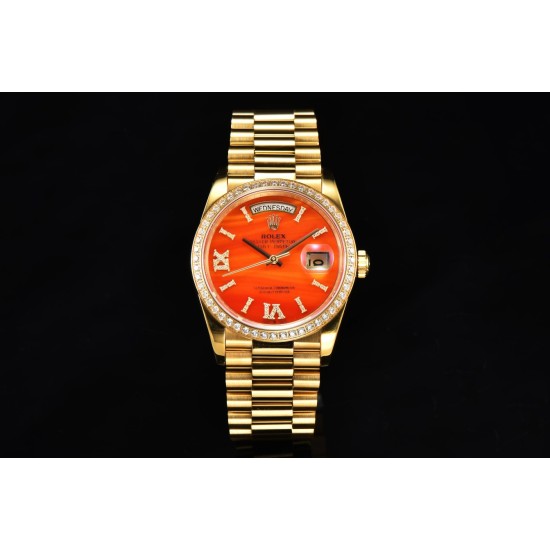 Rolex-DayDate 36mm YG/YG Pres Dia Orange Gradient Dial CSF A2836