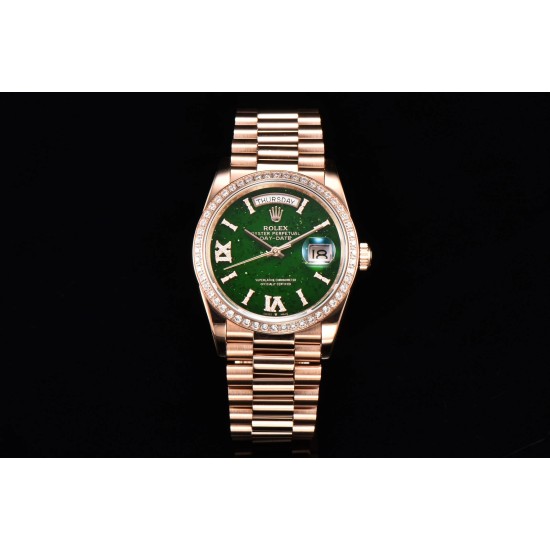 Rolex-DayDate 36mm RG/RG Pres Dia Green Dial CSF A2836