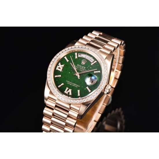 Rolex-DayDate 36mm RG/RG Pres Dia Green Dial CSF A2836