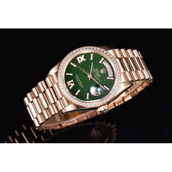 Rolex-DayDate 36mm RG/RG Pres Dia Green Dial CSF A2836