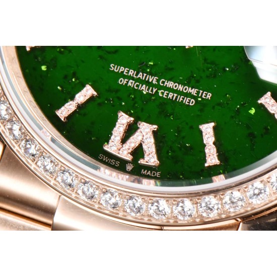 Rolex-DayDate 36mm RG/RG Pres Dia Green Dial CSF A2836