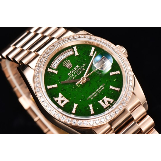 Rolex-DayDate 36mm RG/RG Pres Dia Green Dial CSF A2836