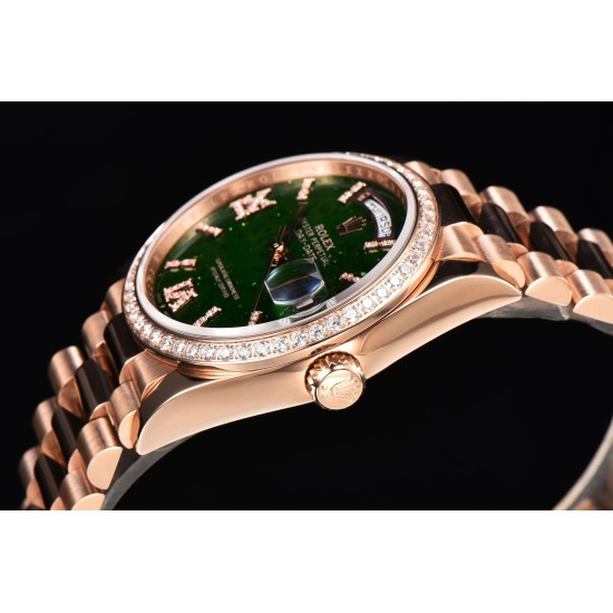 Rolex-DayDate 36mm RG/RG Pres Dia Green Dial CSF A2836