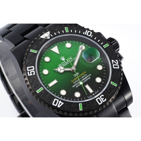 Rolex-Submariner DIW 40mm 904L DLC/DLC Grn/Blk Dial DIWF VS3135