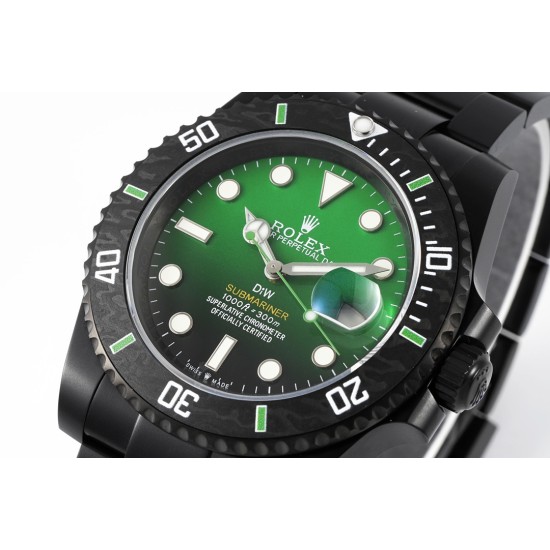 Rolex-Submariner DIW 40mm 904L DLC/DLC Grn/Blk Dial DIWF VS3135