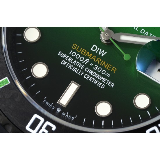 Rolex-Submariner DIW 40mm 904L DLC/DLC Grn/Blk Dial DIWF VS3135