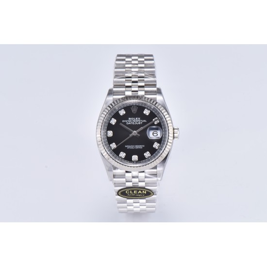 Rolex-Datejust 126234 36mm Jub SS/SS Black/Mois Clean VR3235