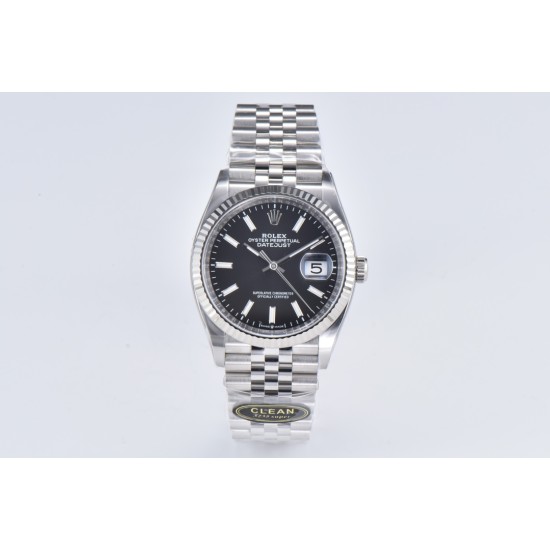 Rolex-Datejust 126234 36mm Jub SS/SS Black/Stk Clean VR3235