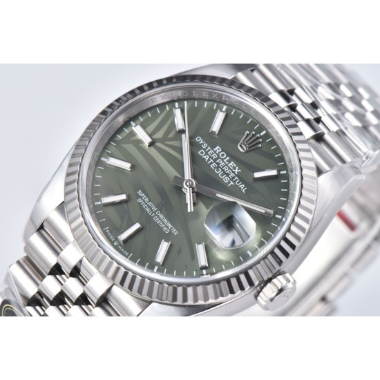 Rolex-Datejust 126234 36mm Jub SS/SS Palm Motif Green/Stk CLEAN(VSF) VS3235