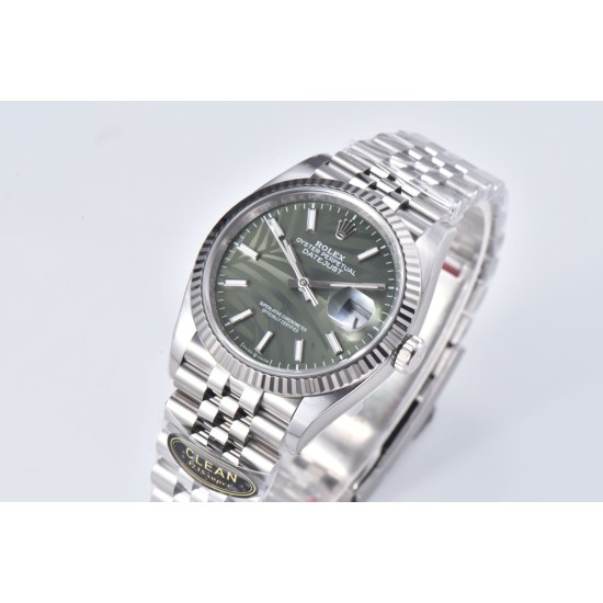 Rolex-Datejust 126234 36mm Jub SS/SS Palm Motif Green/Stk CLEAN(VSF) VS3235