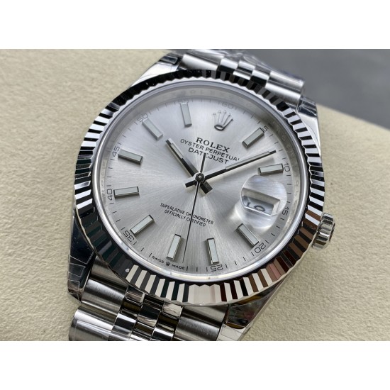 Rolex-Datejust 126334 41mm Jubilee Flt 904L SS/SS Silver/Stk VSF VS3235 Super Clone