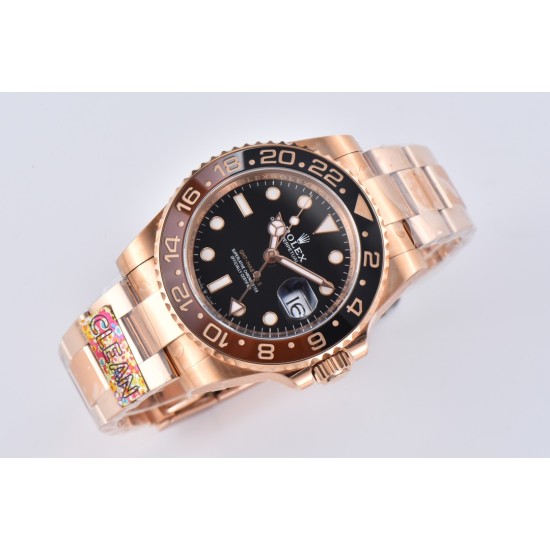 Rolex-GMT II 126715 Rootbeer Oys 40mm RG/RG Black Dial Clean DD3285 Super Clone