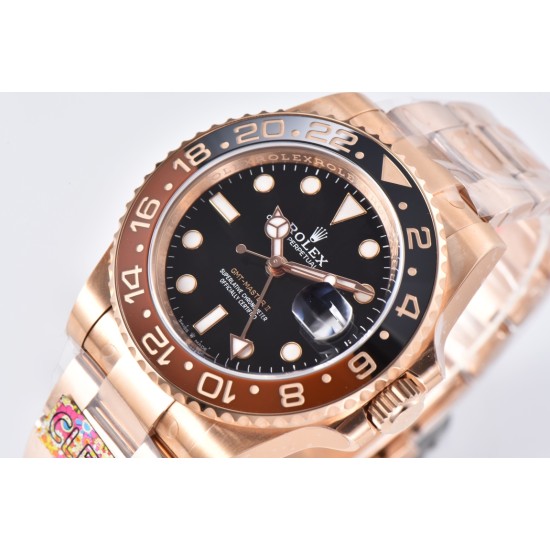 Rolex-GMT II 126715 Rootbeer Oys 40mm RG/RG Black Dial Clean DD3285 Super Clone