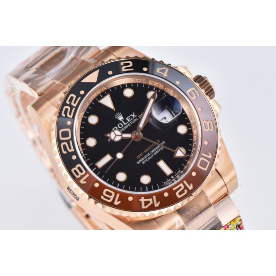 Rolex-GMT II 126715 Rootbeer Oys 40mm RG/RG Black Dial Clean DD3285 Super Clone