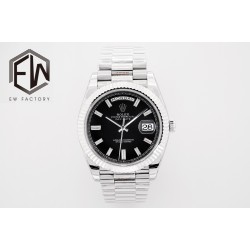 Rolex-DayDate 40mm SS/SS Black/Dia EWF A2836