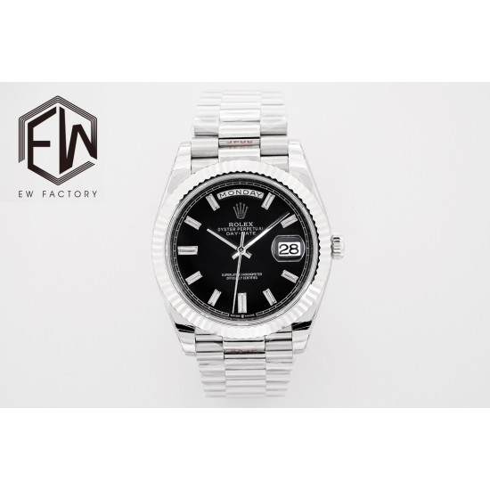 Rolex-DayDate 40mm SS/SS Black/Dia EWF A2836