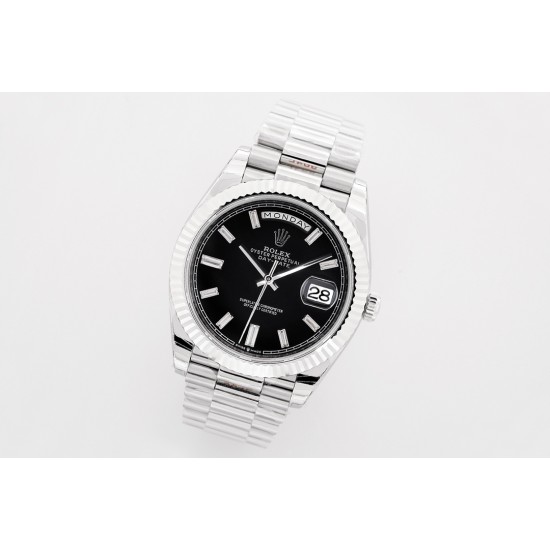 Rolex-DayDate 40mm SS/SS Black/Dia EWF A2836