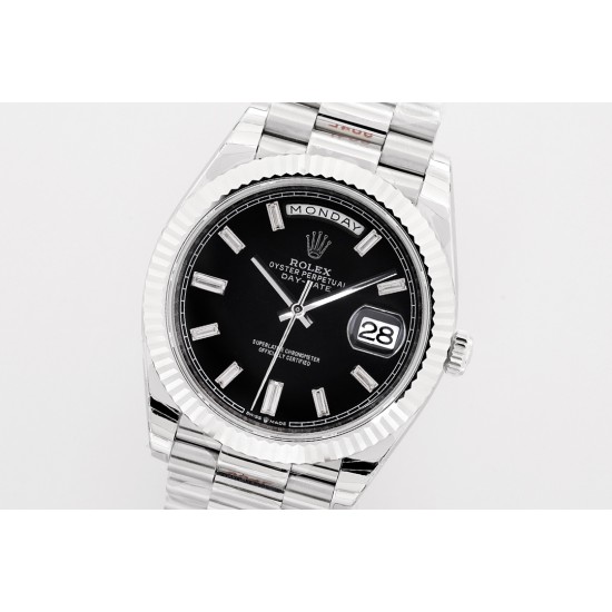 Rolex-DayDate 40mm SS/SS Black/Dia EWF A2836