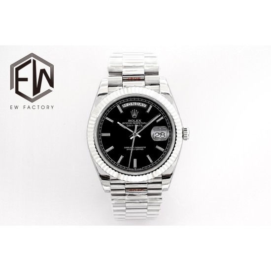 Rolex-DayDate 40mm SS/SS Black/Stk EWF A2836