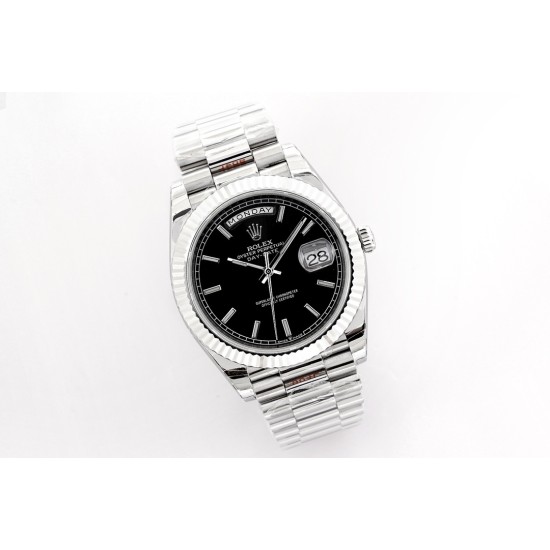 Rolex-DayDate 40mm SS/SS Black/Stk EWF A2836