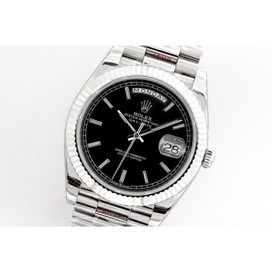 Rolex-DayDate 40mm SS/SS Black/Stk EWF A2836