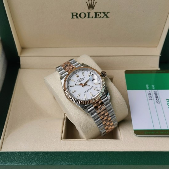 Rolex-Datejust 126231 36mm Jub RG/SS White/Stk EWF(GDF) MY8215