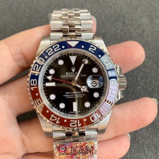 Rolex-GMT II 126710 Pepsi Jub 40mm SS/SS Black Clean V3 DD3285 Super Clone