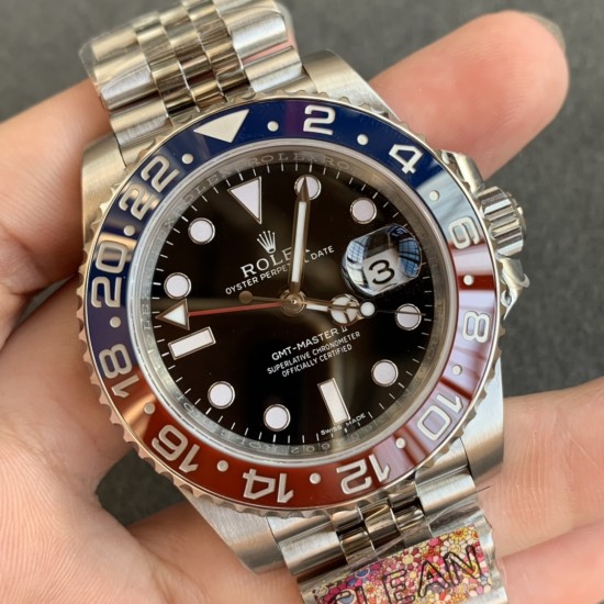 Rolex-GMT II 126710 Pepsi Jub 40mm SS/SS Black Clean V3 DD3285 Super Clone