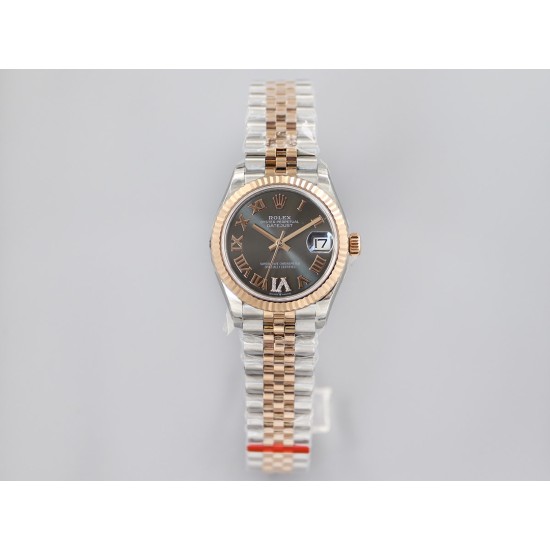 Rolex-Datejust Ladies 31mm Jubilee RG/SS Black/Rmn EWF A2671