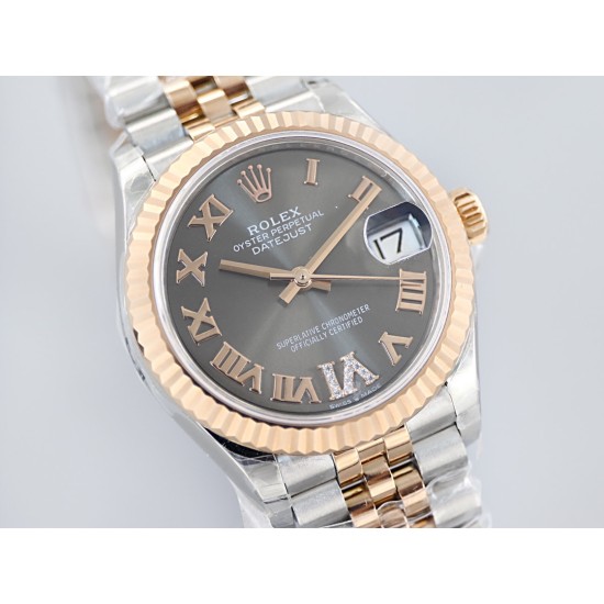 Rolex-Datejust Ladies 31mm Jubilee RG/SS Black/Rmn EWF A2671