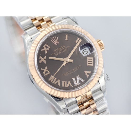 Rolex-Datejust Ladies 31mm Jubilee RG/SS Brown/Rmn EWF A2671