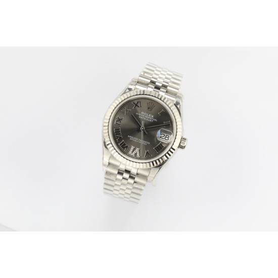 Rolex-DATEJUST - LADY 31mm Pres Flt SS/SS Grey Rmn/Dia EWF A2824