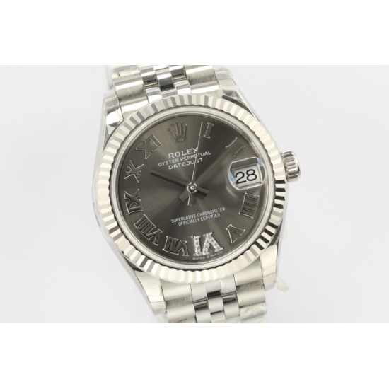 Rolex-DATEJUST - LADY 31mm Pres Flt SS/SS Grey Rmn/Dia EWF A2824