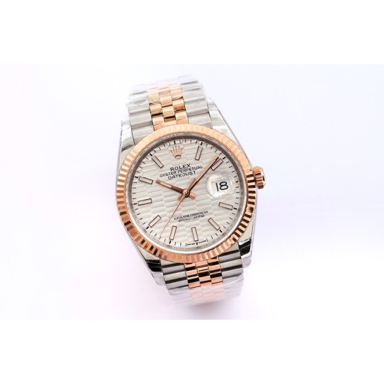 Rolex-Datejust 126231 36mm Jub RG/SS Silver/STK Textured GDF VR3235