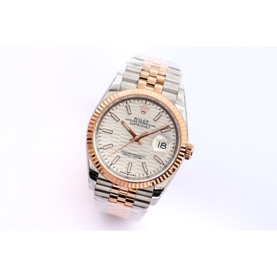 Rolex-Datejust 126231 36mm Jub RG/SS Silver/STK Textured GDF VR3235