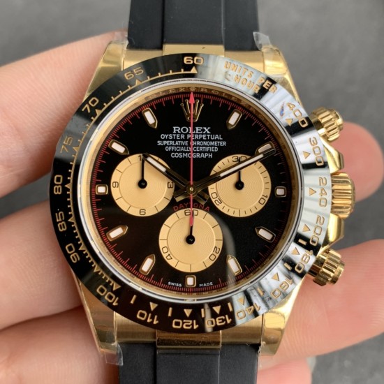 Rolex-Daytona 126518 40mm YG/RU Black/Stk NOOB SH4131 Super Clone