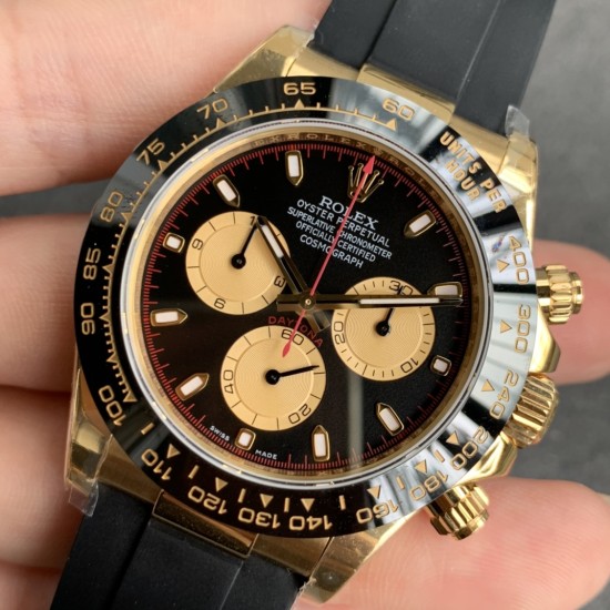 Rolex-Daytona 126518 40mm YG/RU Black/Stk NOOB SH4131 Super Clone