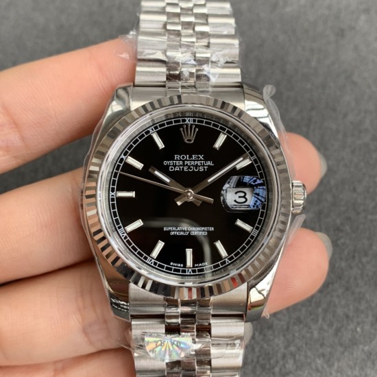 Rolex-Datejust 126234 36mm Jub SS/SS Black/Stk ARF VR3235