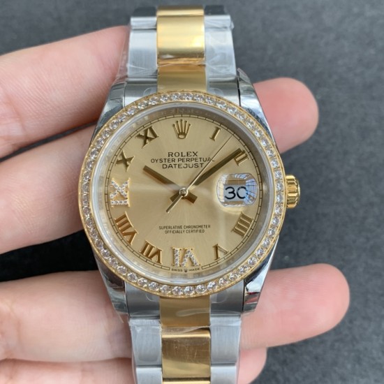 Rolex-DateJust 36mm Oyst Dia 904L YG/SS Gold/Rmn EWF A3235