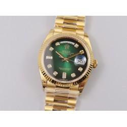 Rolex-DayDate 36mm Flt Pres YG/YG Green Diam EWF A3255 Mod