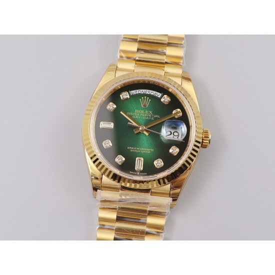 Rolex-DayDate 36mm Flt Pres YG/YG Green Diam EWF A3255 Mod