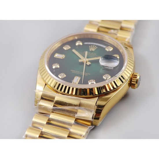 Rolex-DayDate 36mm Flt Pres YG/YG Green Diam EWF A3255 Mod