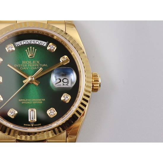 Rolex-DayDate 36mm Flt Pres YG/YG Green Diam EWF A3255 Mod