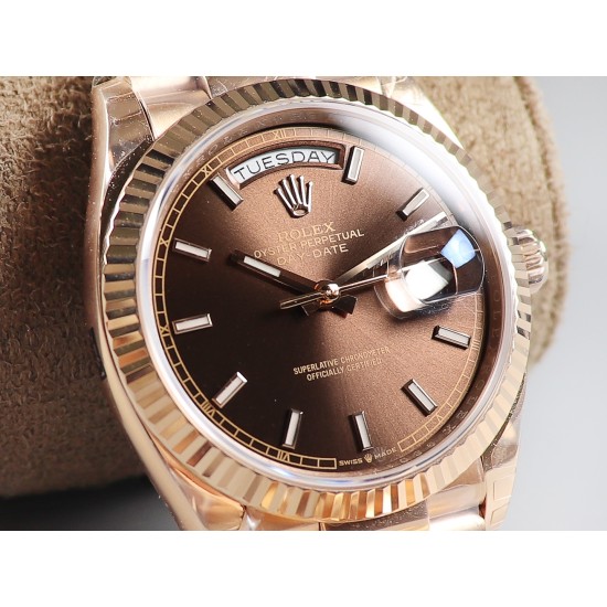 Rolex-DayDate 36mm Flt Pres RG/RG Brown EWF A3255 Mod
