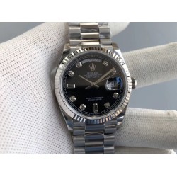 Rolex-DayDate 36mm Flt Pres SS/SS Black Diam EWF A3255 Mod