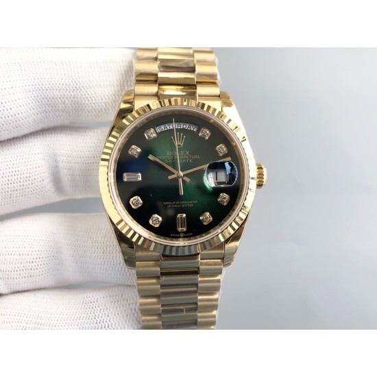Rolex-DayDate 128238 36mm YG/YG Green/Dia QF V3 VR3255(Gain Weight)