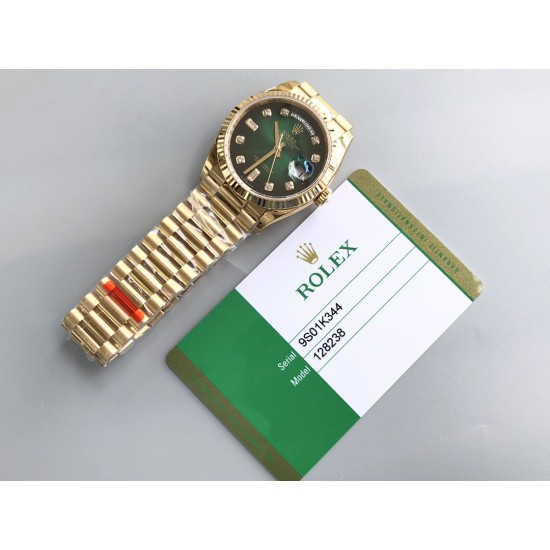 Rolex-DayDate 128238 36mm YG/YG Green/Dia QF V3 VR3255(Gain Weight)