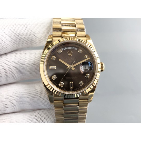 Rolex-DayDate 128238 36mm YG/YG Brown/Dia QF V3 VR3255(Gain Weight)